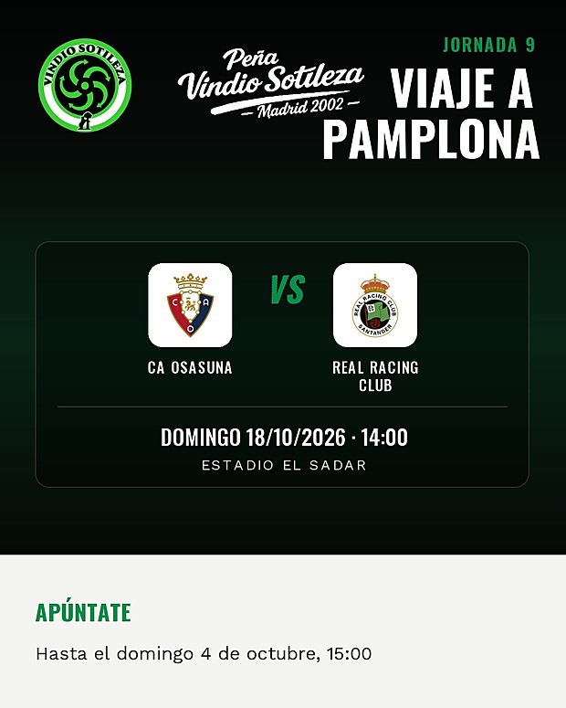 Viaje a Pamplona: Osasuna – Racing, domingo 18 de octubre